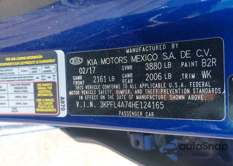 2017 Kia Forte S z USA, uszkodzony, nr VIN 3KPFL4A74HE124165